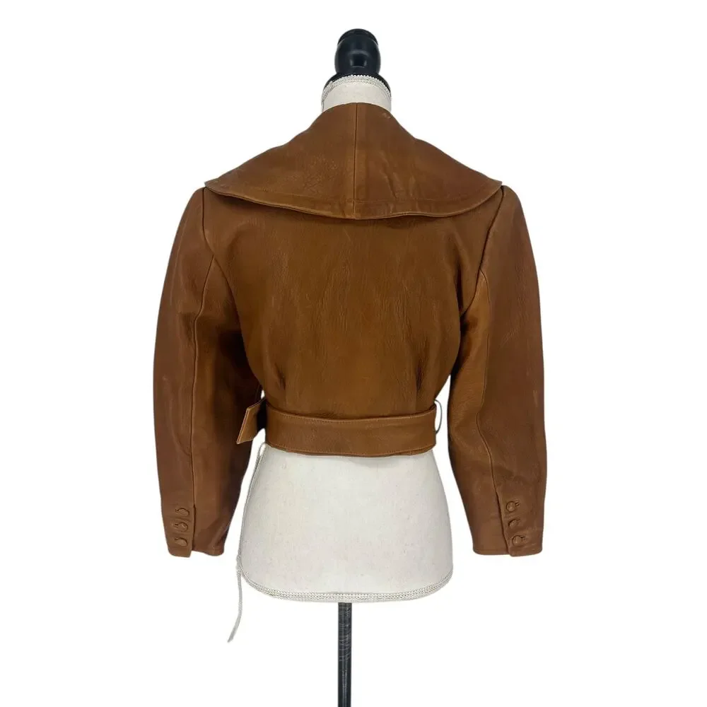 FRAME Cropped Pebbled Leather Belted Jacket‎